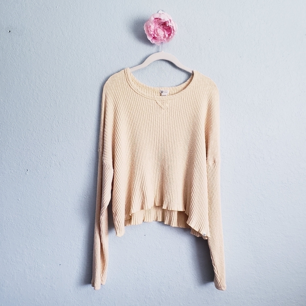 Billabong Pale Yellow Ribbed Longsleeve Cropped Knit Top